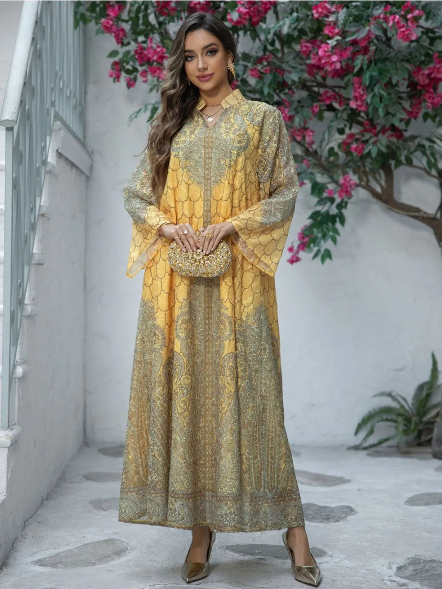 Abaya Eid diamant : caftan luxe pour femme musulmane moderne, confort et élégance - NGSHOP-ONE