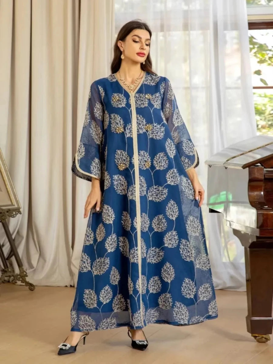 Abaya Jalabiya avec Broderie en Mesh Kaftan Dubai pour Femme - NGSHOP-ONE