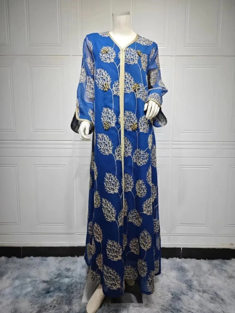 Abaya Jalabiya avec Broderie en Mesh Kaftan Dubai pour Femme - NGSHOP-ONE