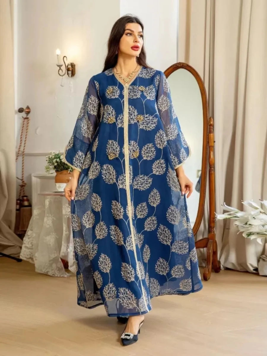 Abaya Jalabiya avec Broderie en Mesh Kaftan Dubai pour Femme - NGSHOP-ONE