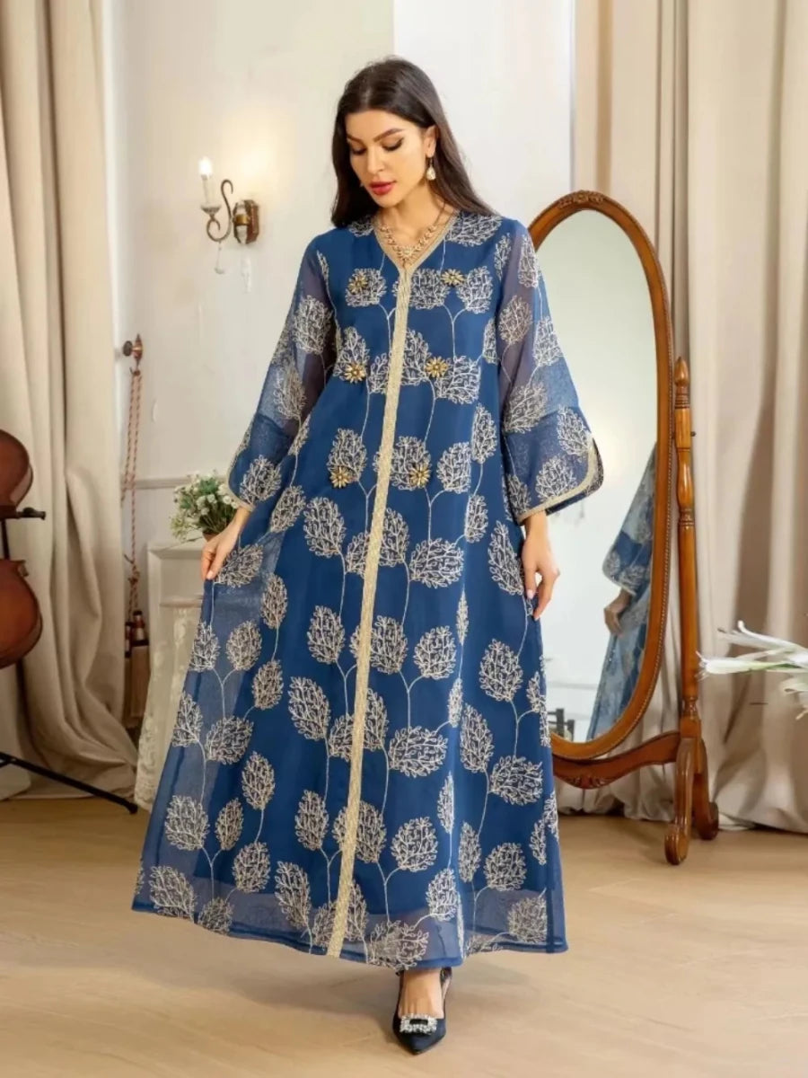 Abaya Jalabiya avec Broderie en Mesh Kaftan Dubai pour Femme - NGSHOP-ONE