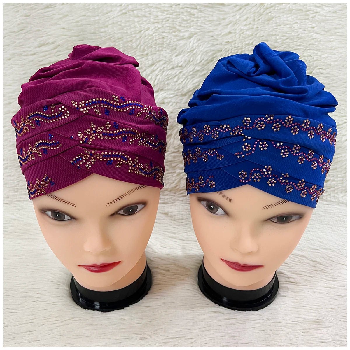 Bonnet turban musulman tendance en velours orné de strass pour femme. - NGSHOP-ONE