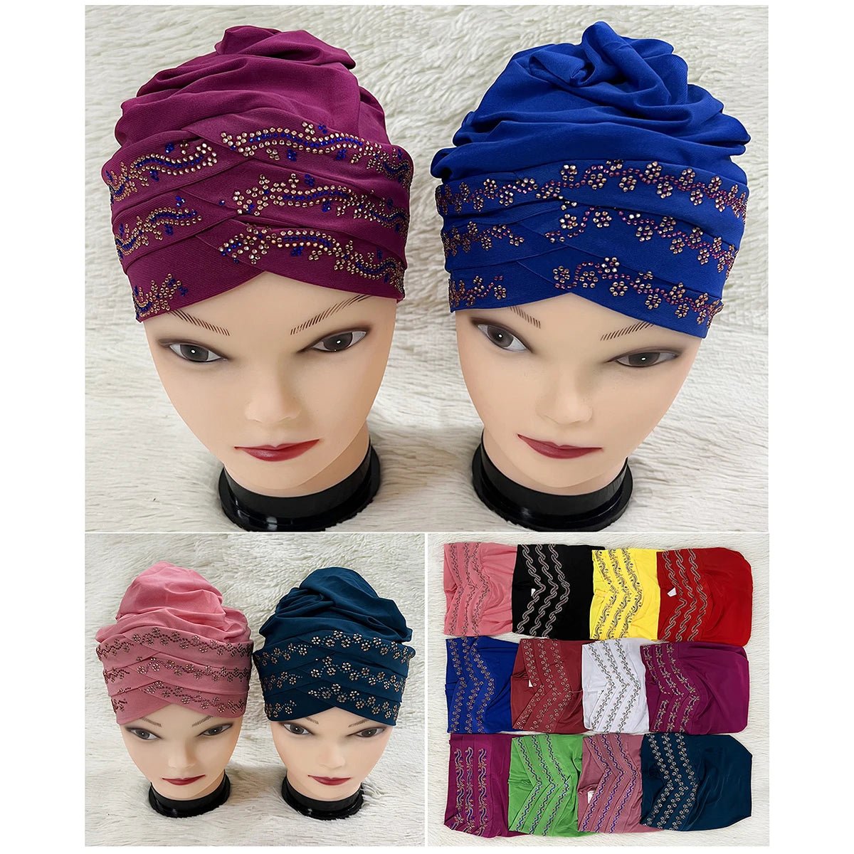 Bonnet turban musulman tendance en velours orné de strass pour femme. - NGSHOP-ONE