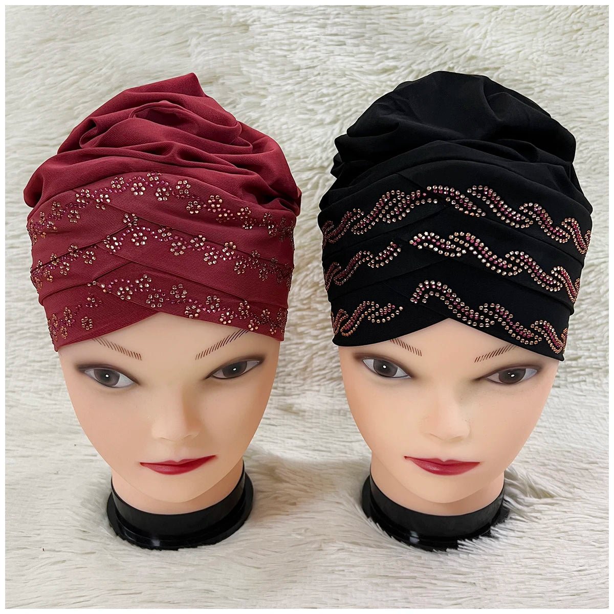Bonnet turban musulman tendance en velours orné de strass pour femme. - NGSHOP-ONE