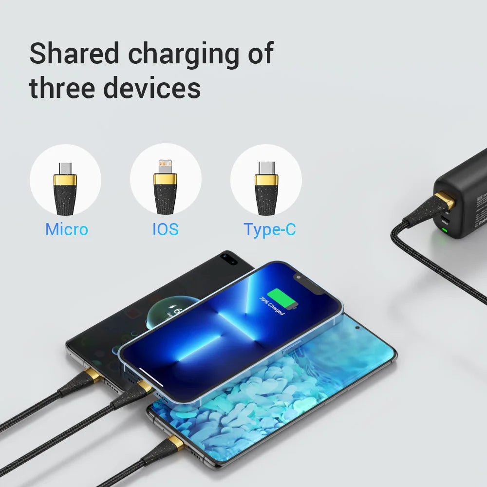 Câble de Charge ASOMETECH 3-en-1 100W 6A pour USB-C Micro iPhone - NGSHOP-ONE