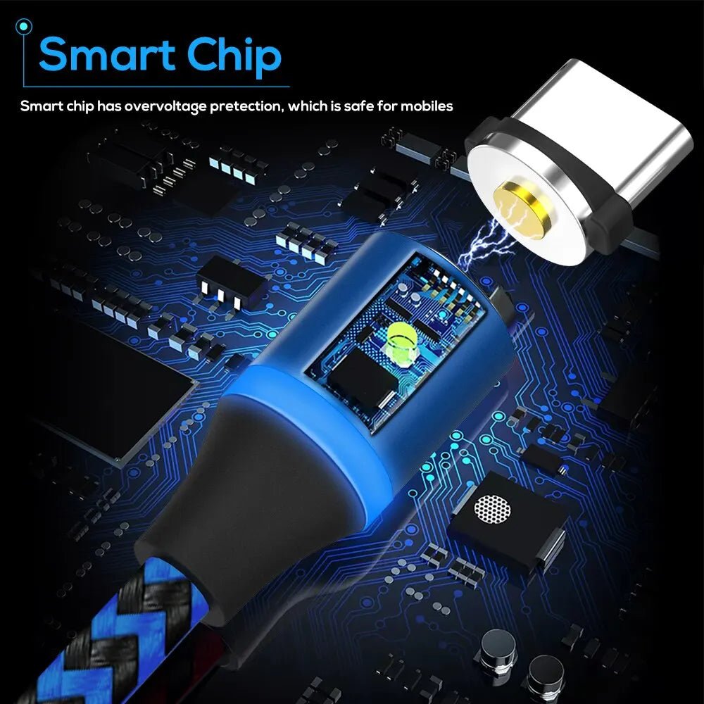 Câble de charge magnétique 3 en 1, rotation à 360°, avec voyant LED, compatible micro USB et USB-C. - NGSHOP-ONE