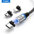Câble de charge magnétique 3 en 1, rotation à 360°, avec voyant LED, compatible micro USB et USB-C. - NGSHOP-ONE