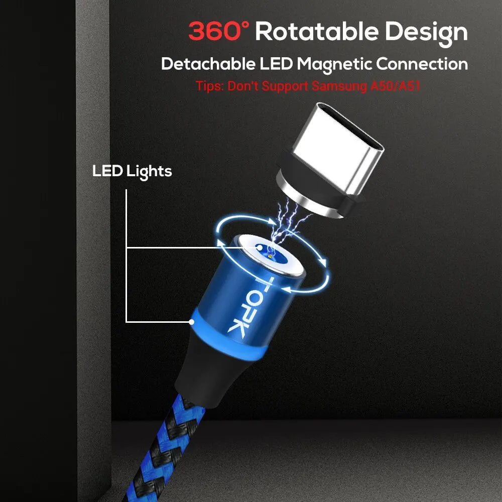 Câble de charge magnétique 3 en 1, rotation à 360°, avec voyant LED, compatible micro USB et USB-C. - NGSHOP-ONE