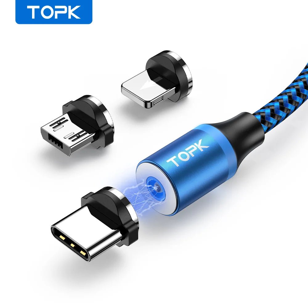 Câble de charge magnétique 3 en 1, rotation à 360°, avec voyant LED, compatible micro USB et USB-C. - NGSHOP-ONE