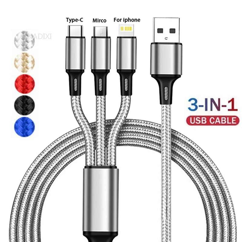 Câble de charge rapide 3 en 1 Lovebay pour iPhone, Huawei et Samsung - Cordon tressé nylon - NGSHOP-ONE
