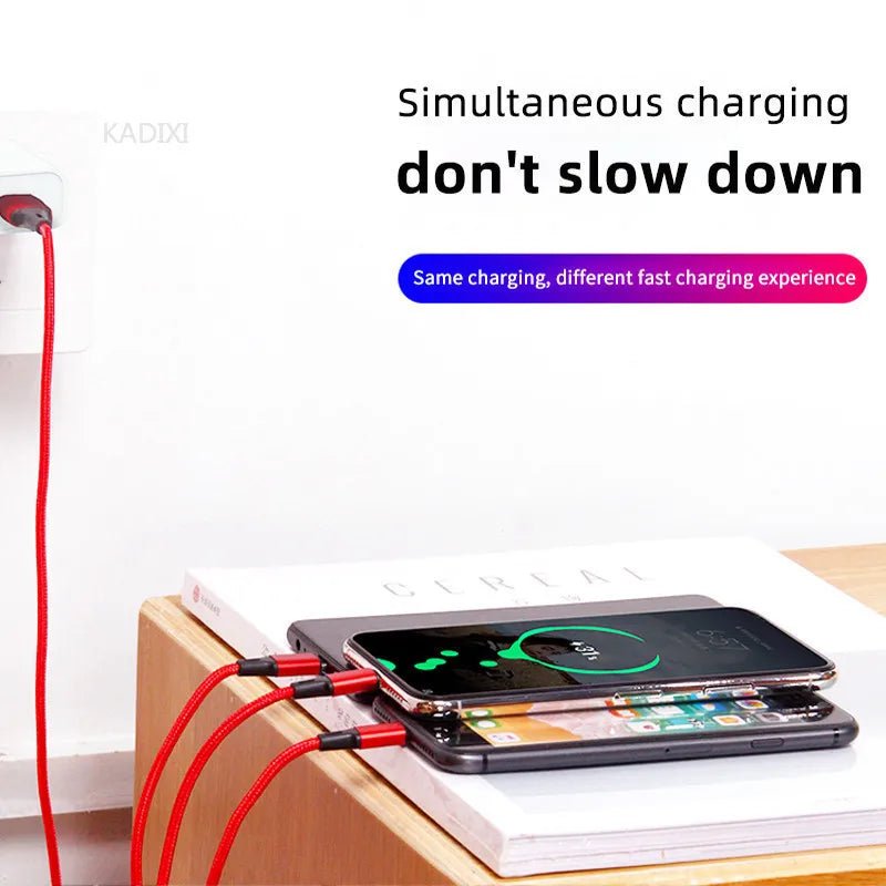Câble de charge rapide 3 en 1 Lovebay pour iPhone, Huawei et Samsung - Cordon tressé nylon - NGSHOP-ONE