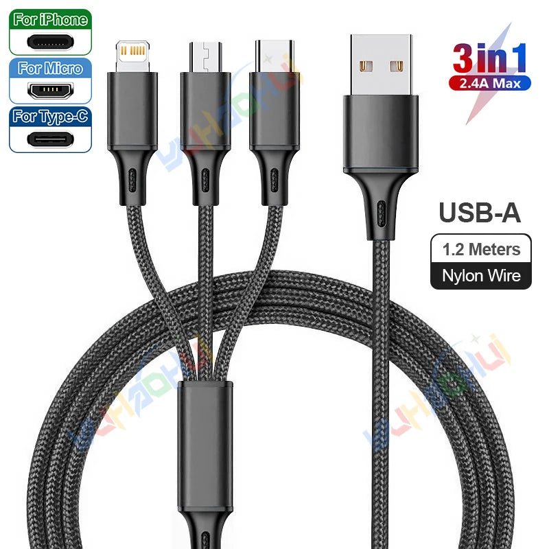 Câble USB 3 en 1 Charge Rapide pour iPhone et Android - NGSHOP-ONE