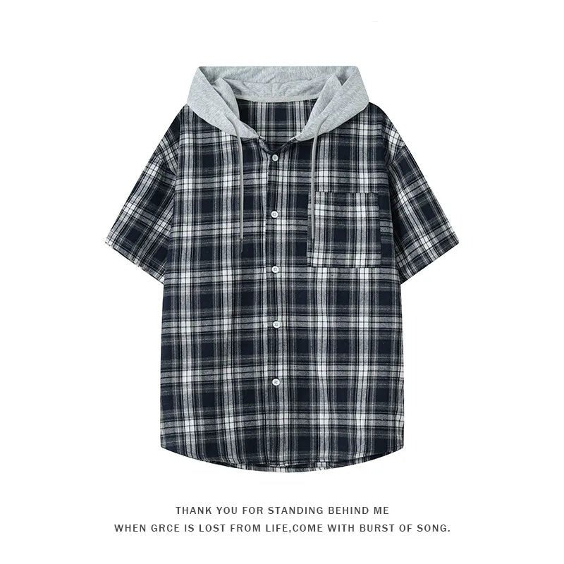 Chemise à capuche à carreaux rétro pour homme, style streetwear hip-hop, coupe ample - NGSHOP-ONE