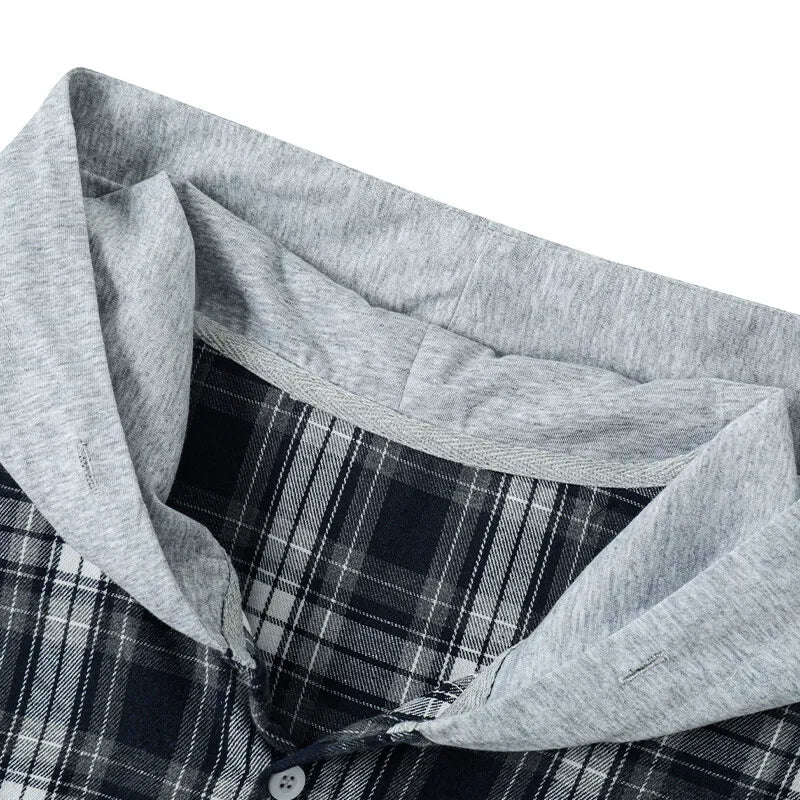 Chemise à capuche à carreaux rétro pour homme, style streetwear hip-hop, coupe ample - NGSHOP-ONE