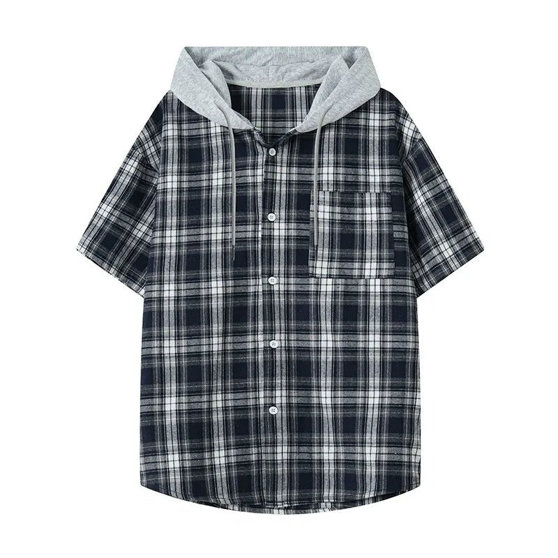 Chemise à capuche à carreaux rétro pour homme, style streetwear hip-hop, coupe ample - NGSHOP-ONE