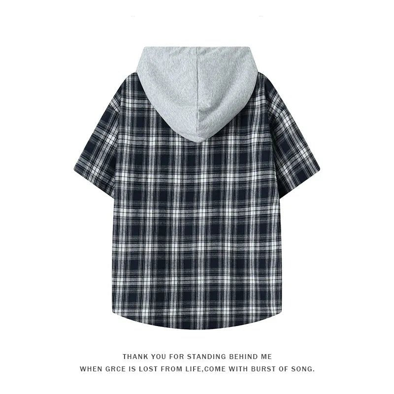 Chemise à capuche à carreaux rétro pour homme, style streetwear hip-hop, coupe ample - NGSHOP-ONE