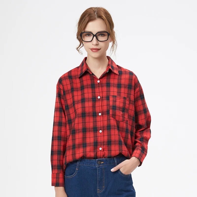 Chemise à carreaux pour femme , blouse manches longues pour femmes - NGSHOP-ONE