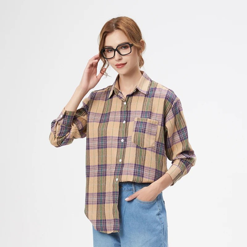 Chemise à carreaux pour femme , blouse manches longues pour femmes - NGSHOP-ONE