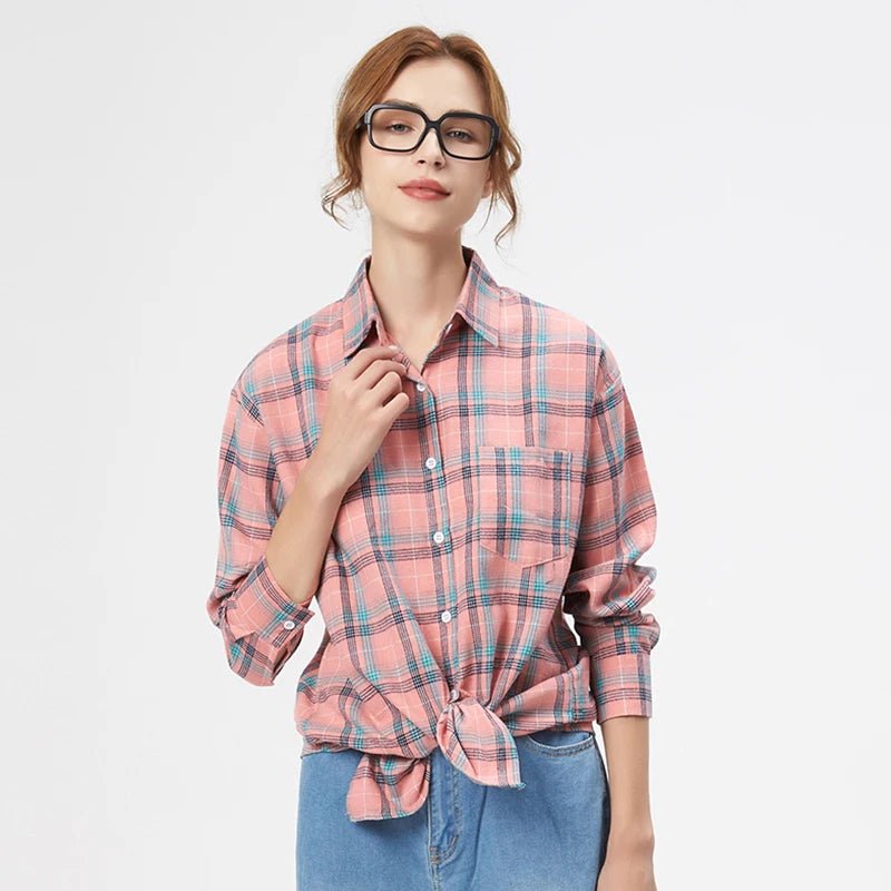 Chemise à carreaux pour femme , blouse manches longues pour femmes - NGSHOP-ONE