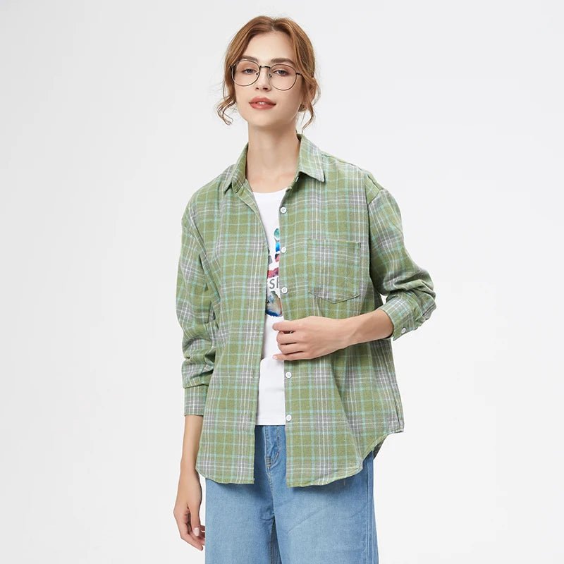 Chemise à carreaux pour femme , blouse manches longues pour femmes - NGSHOP-ONE