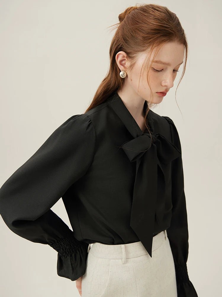 Chemise à nœud papillon français pour femme rose et noire, coupe ample et décontractée - NGSHOP-ONE