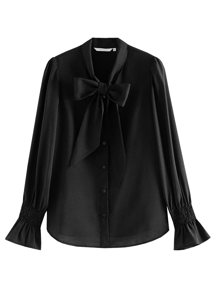 Chemise à nœud papillon français pour femme rose et noire, coupe ample et décontractée - NGSHOP-ONE