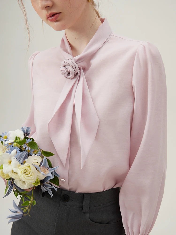 Chemise à nœud papillon français pour femme rose et noire, coupe ample et décontractée - NGSHOP-ONE