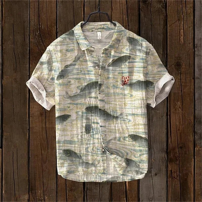 Chemise hawaïenne en lin à manches courtes pour homme, l'indispensable des vacances. - NGSHOP-ONE