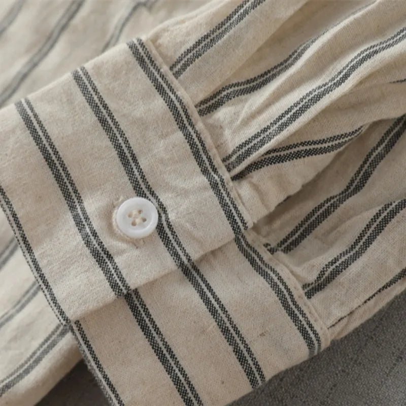 Chemise en lin à rayures, style japonais décontracté, manches longues. - NGSHOP-ONE