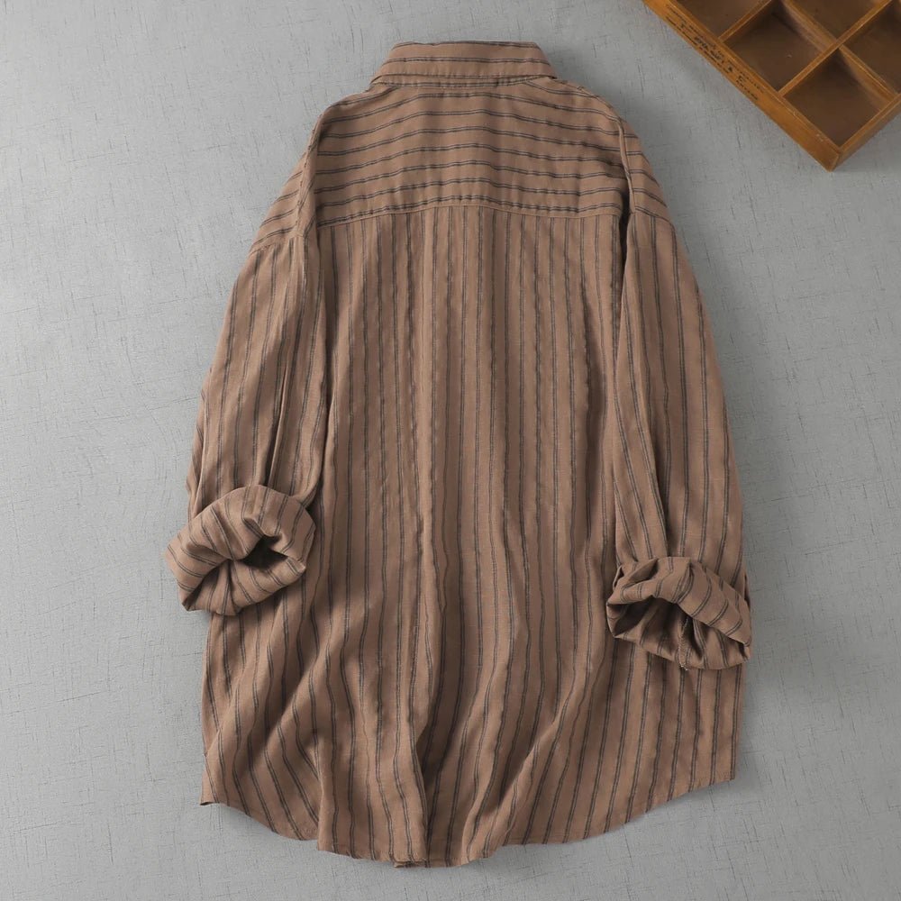 Chemise en lin à rayures, style japonais décontracté, manches longues. - NGSHOP-ONE