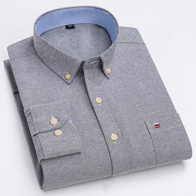 Chemise Oxford Homme 100% Coton Manches Longues Coupe Classique - NGSHOP-ONE