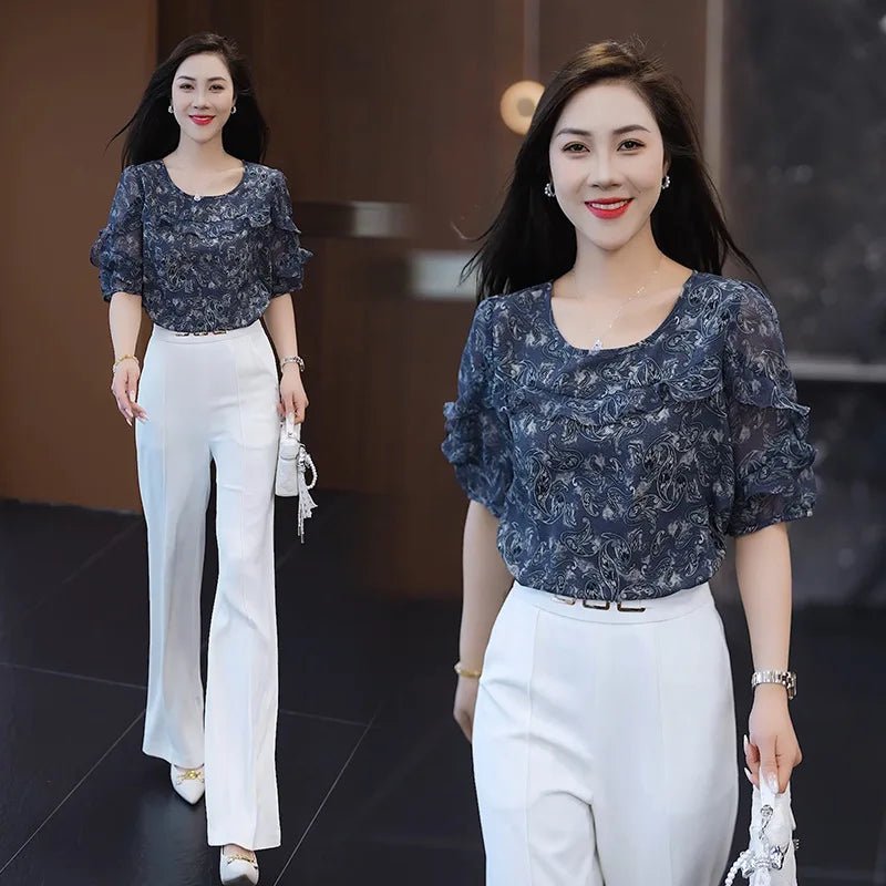 Chemisier en mousseline à manches courtes pour femme, coupe ample, simple et polyvalente. - NGSHOP-ONE