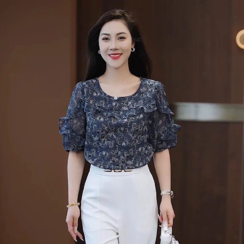 Chemisier en mousseline à manches courtes pour femme, coupe ample, simple et polyvalente. - NGSHOP-ONE