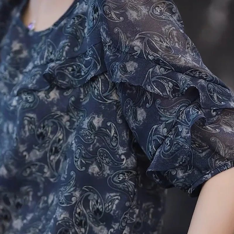 Chemisier en mousseline à manches courtes pour femme, coupe ample, simple et polyvalente. - NGSHOP-ONE