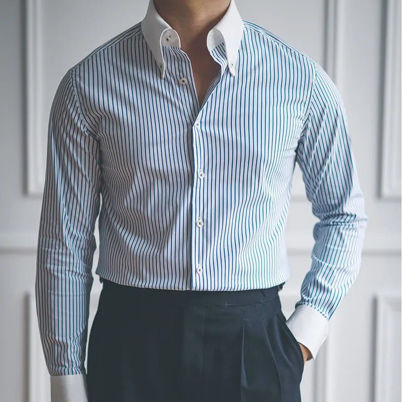 Chemise rayée à manches longues pour homme, couleur contrastée, style britannique - NGSHOP-ONE