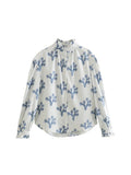 Chemises à boutons imprimées pour femmes, col montant, style streetwear décontracté. - NGSHOP-ONE