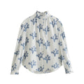 Chemises à boutons imprimées pour femmes, col montant, style streetwear décontracté. - NGSHOP-ONE