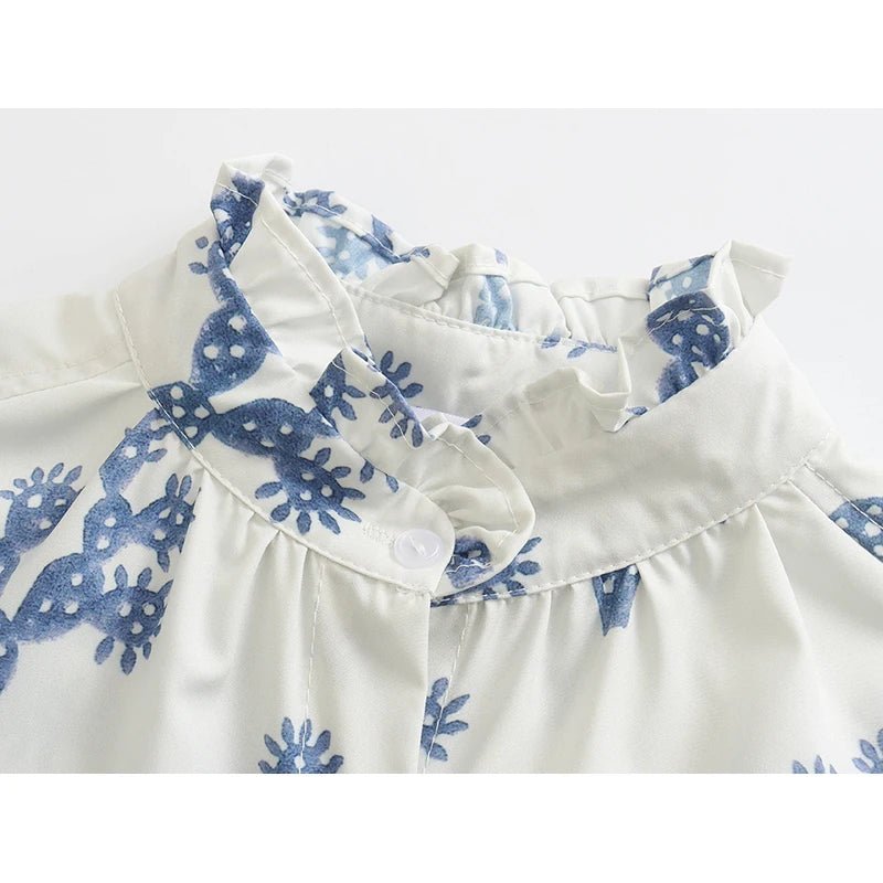 Chemises à boutons imprimées pour femmes, col montant, style streetwear décontracté. - NGSHOP-ONE