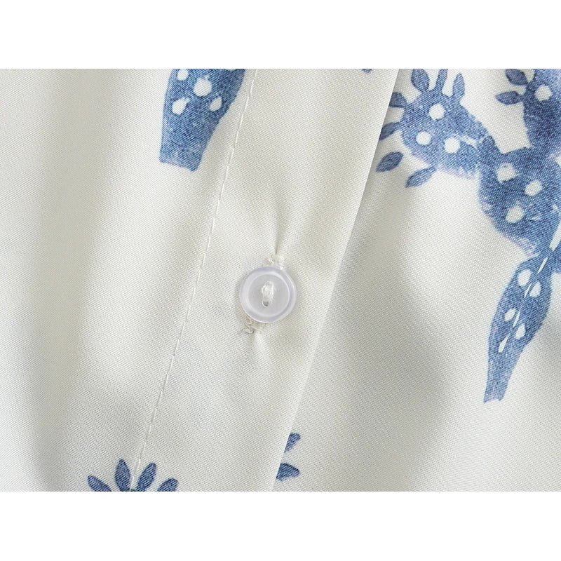 Chemises à boutons imprimées pour femmes, col montant, style streetwear décontracté. - NGSHOP-ONE