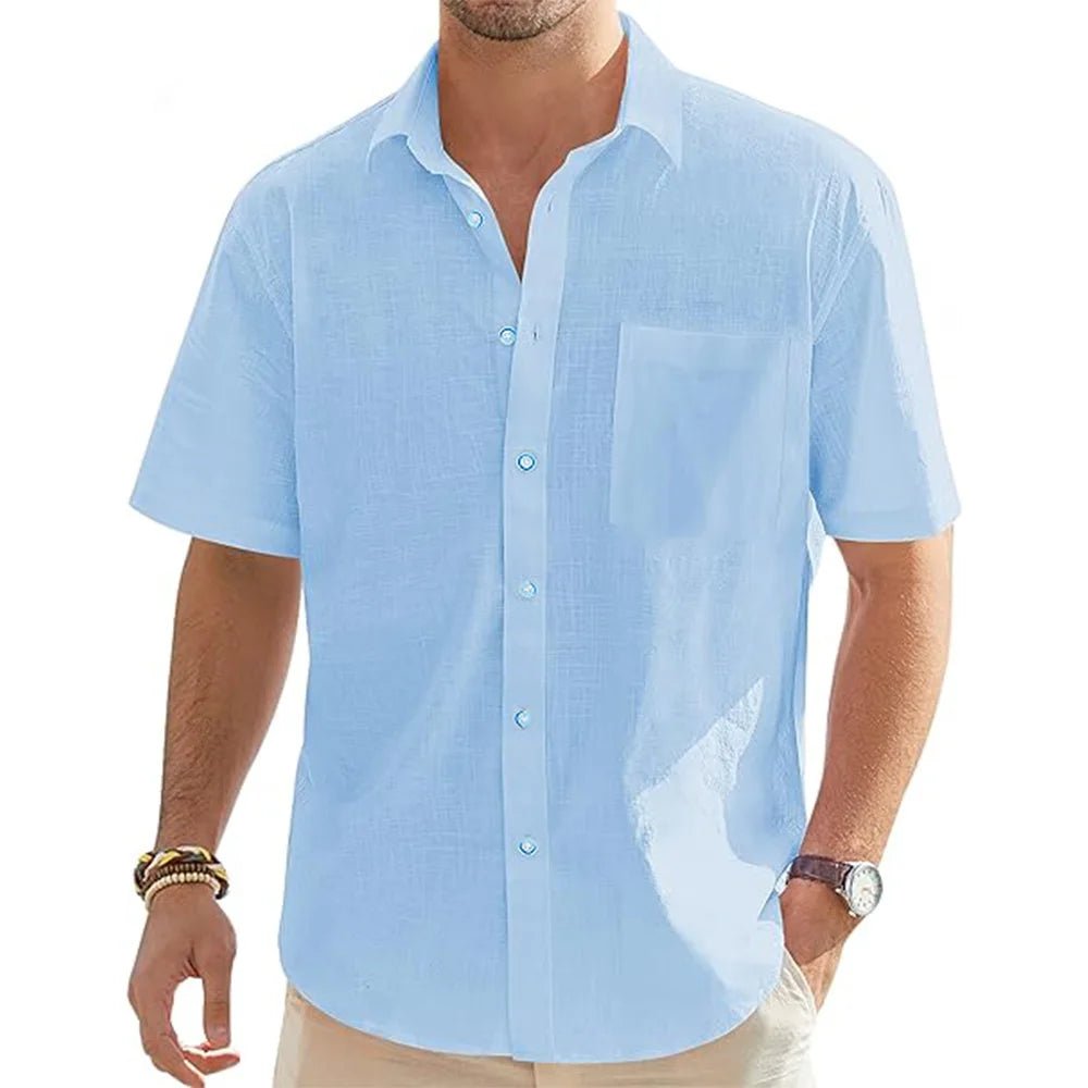 Chemises à manches courtes en coton et lin pour hommes, parfaites pour l'été et la plage. - NGSHOP-ONE