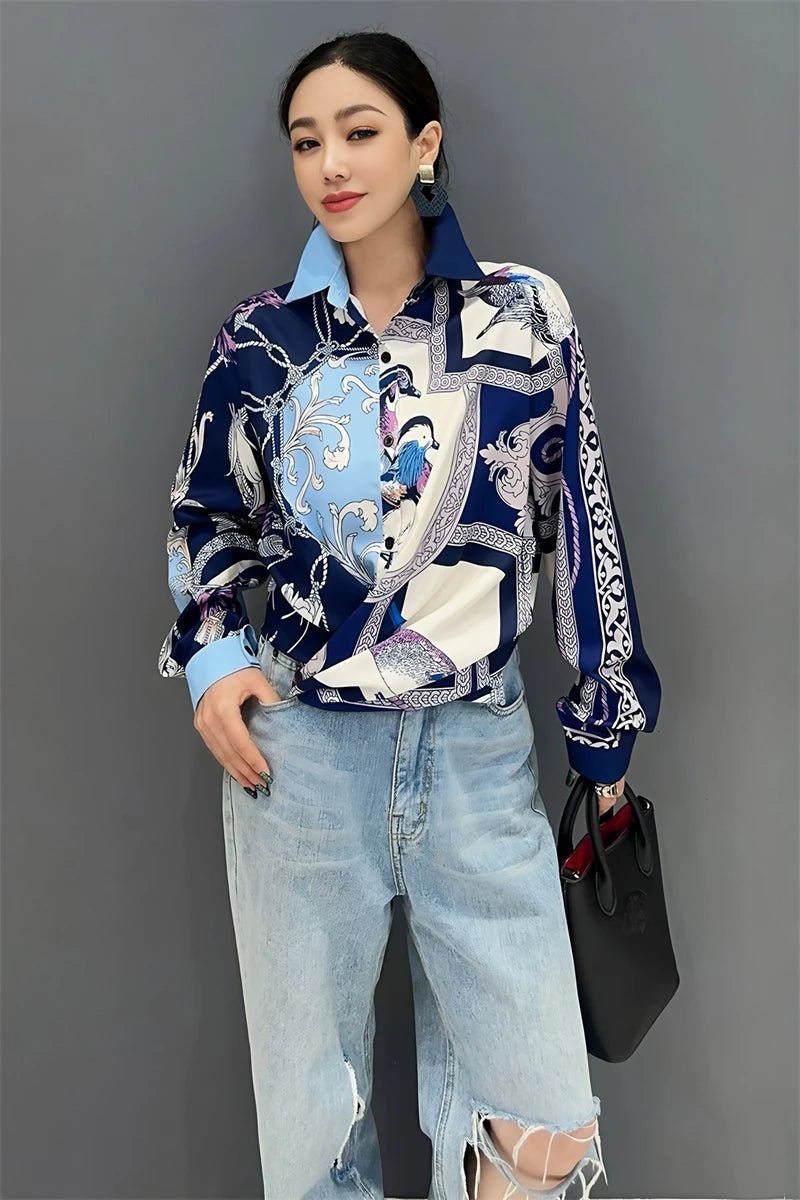 Chemises et blouses pour femmes, imprimé baroque vintage, style défilé de luxe. - NGSHOP-ONE