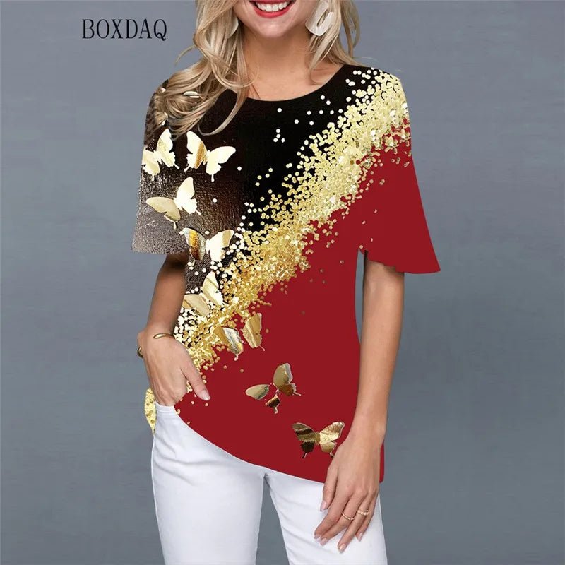 Chemises streetwear pour femmes à imprimé papillon, style décontracté, pulls amples à col rond. - NGSHOP-ONE