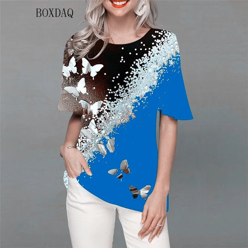 Chemises streetwear pour femmes à imprimé papillon, style décontracté, pulls amples à col rond. - NGSHOP-ONE