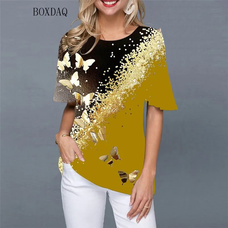 Chemises streetwear pour femmes à imprimé papillon, style décontracté, pulls amples à col rond. - NGSHOP-ONE