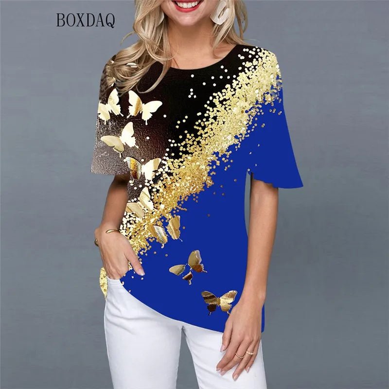 Chemises streetwear pour femmes à imprimé papillon, style décontracté, pulls amples à col rond. - NGSHOP-ONE