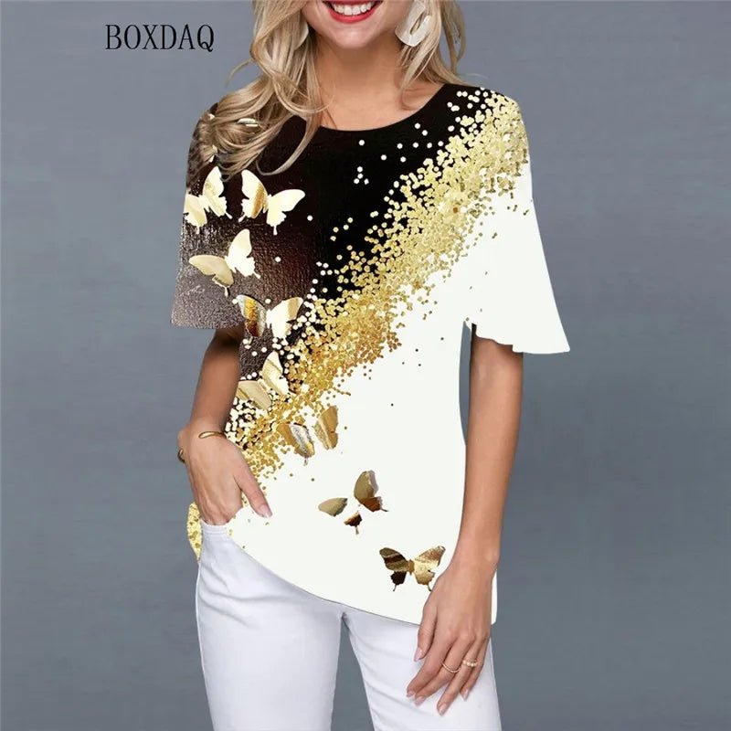 Chemises streetwear pour femmes à imprimé papillon, style décontracté, pulls amples à col rond. - NGSHOP-ONE