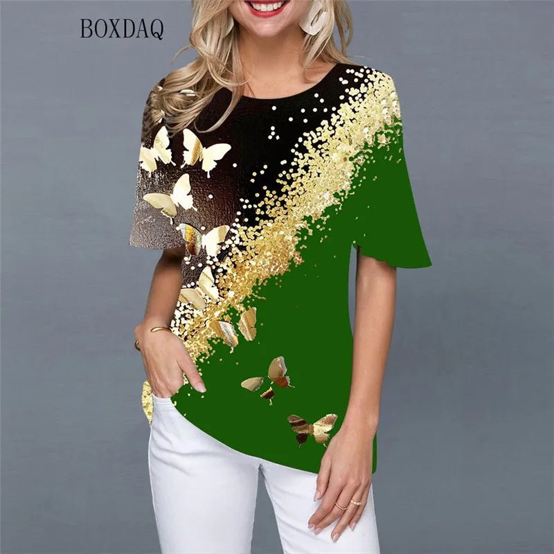 Chemises streetwear pour femmes à imprimé papillon, style décontracté, pulls amples à col rond. - NGSHOP-ONE