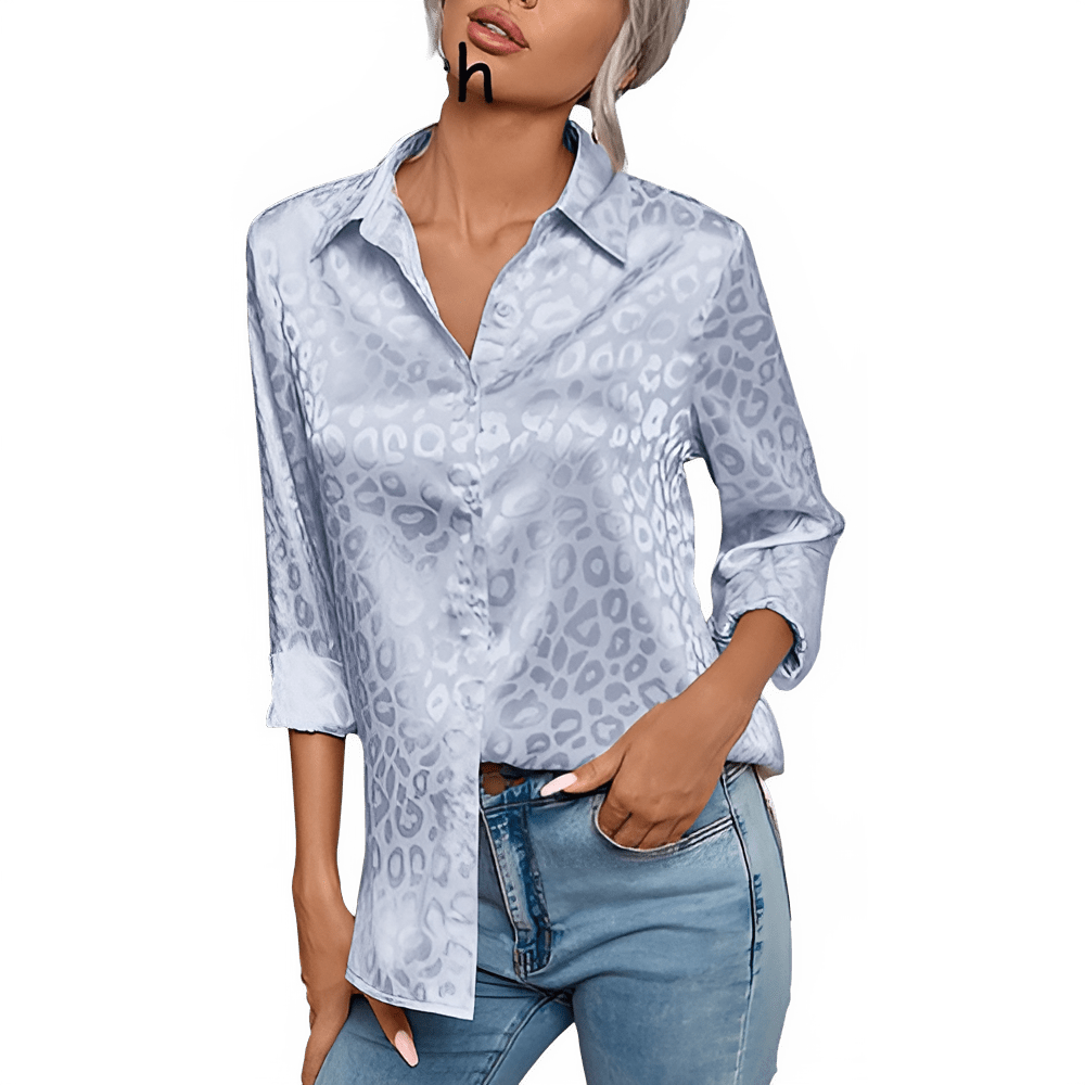 Chemisier en Satin Imprimé Léopard à Manches Longues Vintage - NGSHOP-ONE