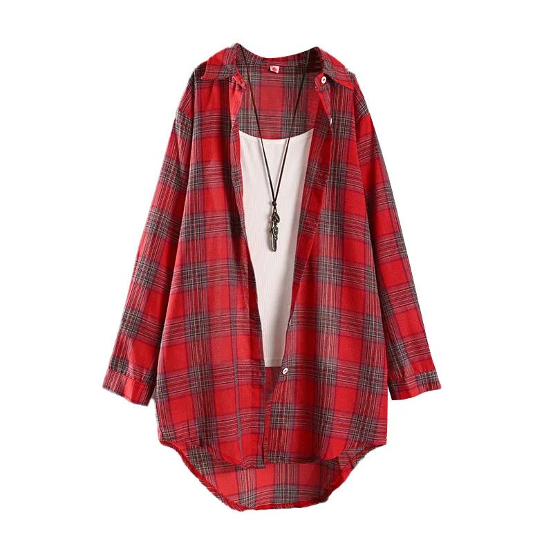 Chemisiers en lin pour femme vintage à carreaux à manches longues - NGSHOP-ONE