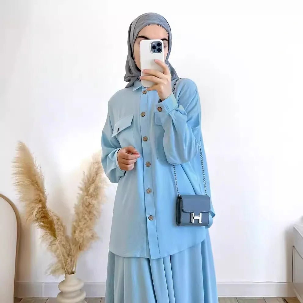 Ensemble Abaya Deux Pièces Femme Chemise Manches Longues et Jupe - NGSHOP-ONE